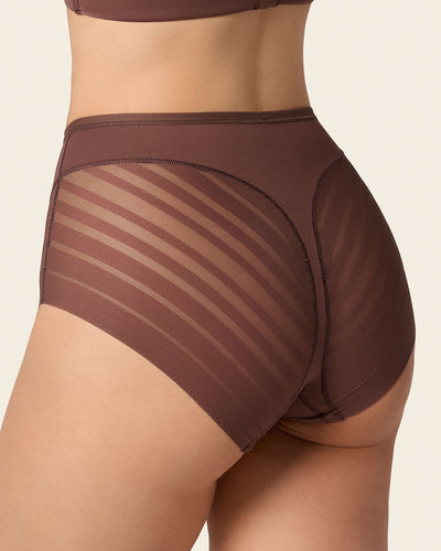 Panty faja clásico con compresión moderada de abdomen y bandas en tul#color_875-cafe-oscuro