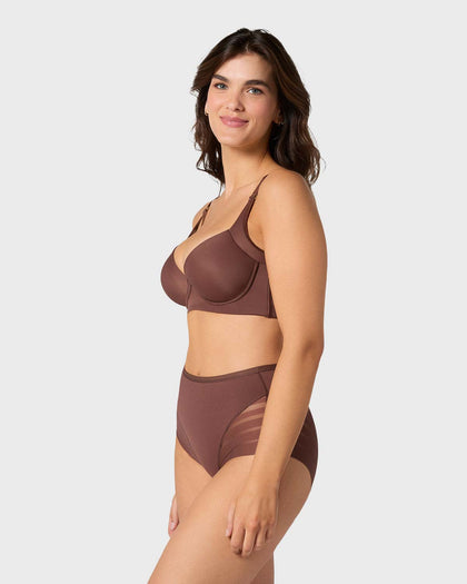 Panty faja clásico con compresión moderada de abdomen y bandas en tul#color_875-cafe-oscuro
