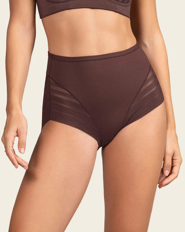 Panty faja clásico con compresión moderada de abdomen y bandas en tul#color_c56-cocoa