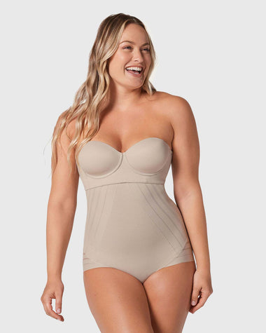 Panty faja busto libre de compresión de abdomen invisible en piernas#color_802-cafe-claro