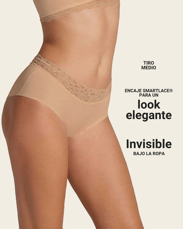 Panty hípster en tela ultraliviana con franja de encaje