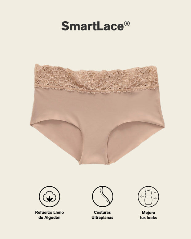 Panty hípster en tela ultraliviana con franja de encaje