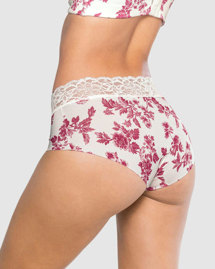 Panty hípster en tela ultraliviana con franja de encaje#color_c06-marfil-estampado-hojas