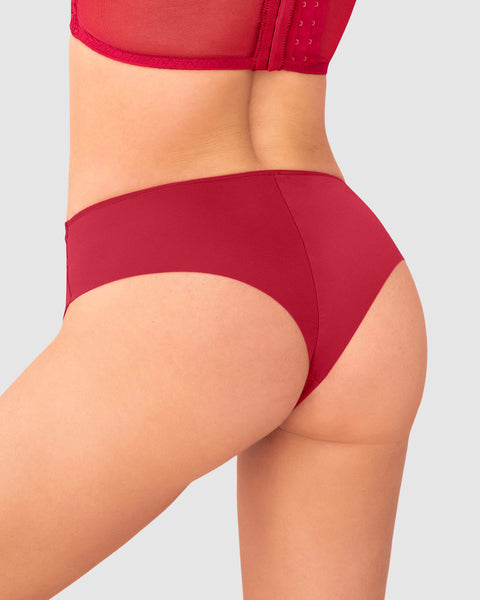 Panty cachetero en tela ultraliviana con encaje#color_302-rojo-cereza