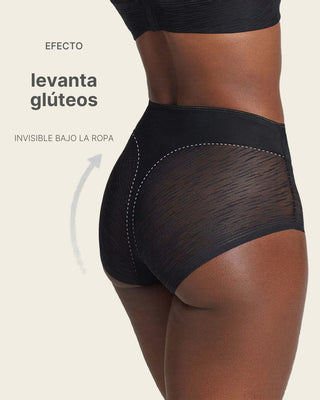 Panty faja clásico invisible con transparencias en glúteos y laterales#color_700-negro