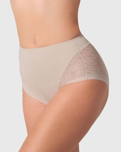 Panty faja clásico invisible con transparencias en glúteos y laterales#color_802-cafe-claro