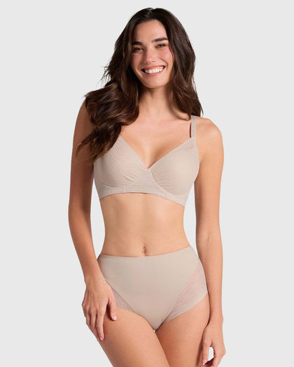 Panty faja clásico invisible con transparencias en glúteos y laterales#color_802-cafe-claro
