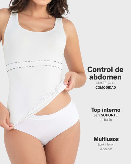Camiseta de compresión moderada con doble capa en abdomen#color_000-blanco