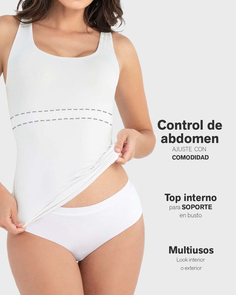 Camiseta de compresión moderada con doble capa en abdomen#color_000-blanco