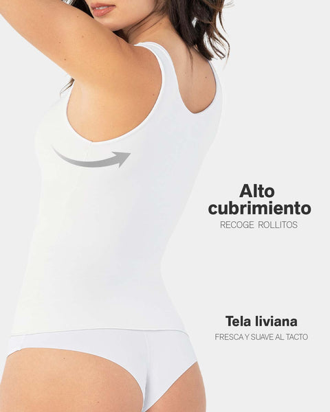 Camiseta de compresión moderada con doble capa en abdomen#color_000-blanco