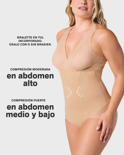 Faja tipo body con bralette incorporado con compresión de abdomen#color_801-cafe-medio