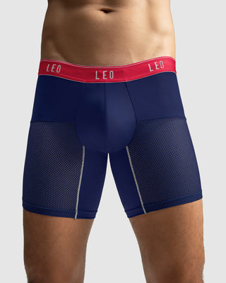 Bóxer medio de secado rápido con mallas transpirables en microfibra#color_058-azul-oscuro-elastico-rojo