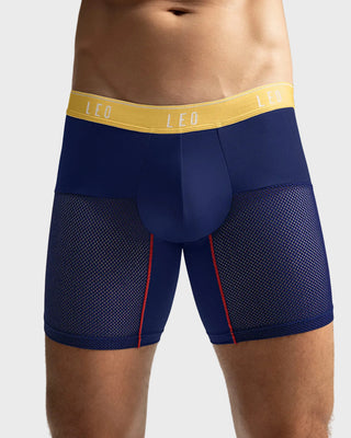 Bóxer medio de secado rápido con mallas transpirables en microfibra#color_085-azul-oscuro-elastico-amarillo