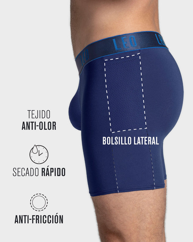 Bóxer deportivo largo con bolsillo lateral en microfibra