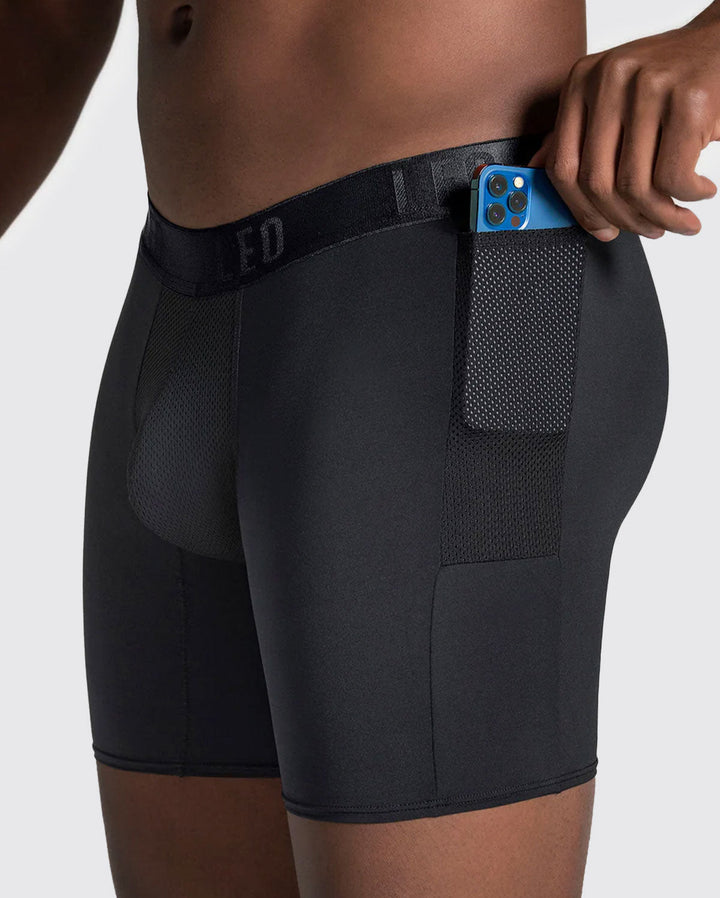 Bóxer deportivo largo con bolsillo lateral en microfibra