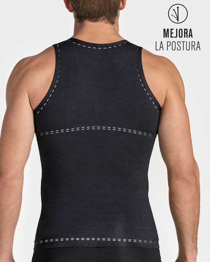 Camiseta de compresión moderada en abdomen y zona lumbar en algodón elástico#color_700-negro