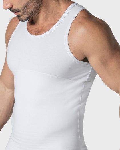 Camiseta de compresión moderada en abdomen y zona lumbar en algodón elástico#color_000-blanco