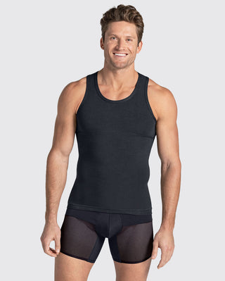 Camiseta de compresión moderada en abdomen y zona lumbar en algodón elástico#color_700-negro