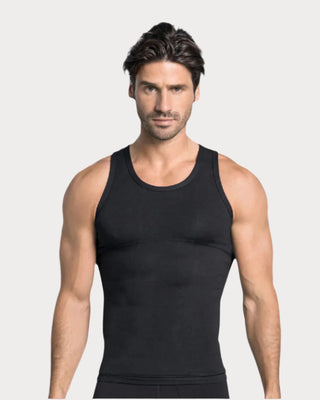 Camiseta de compresión moderada en abdomen y zona lumbar en algodón elástico#color_700-negro