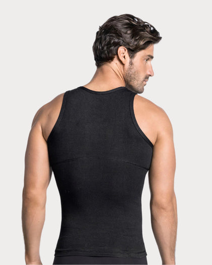 Camiseta de compresión moderada en abdomen y zona lumbar en algodón elástico#color_700-negro