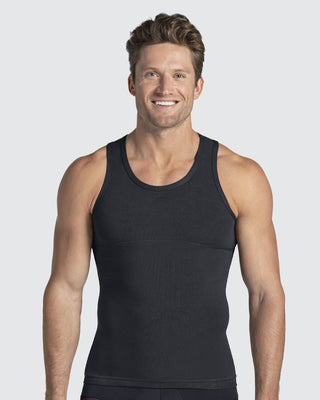 Camiseta de compresión moderada en abdomen y zona lumbar en algodón elástico#color_700-negro