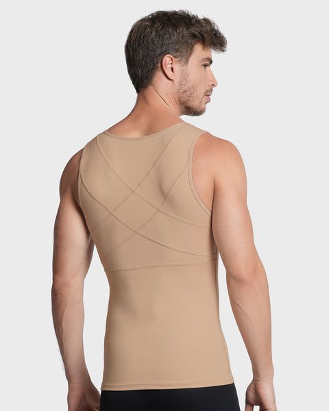 Chaleco de compresión con doble capa de tela en abdomen y espalda#color_801-cafe-medio
