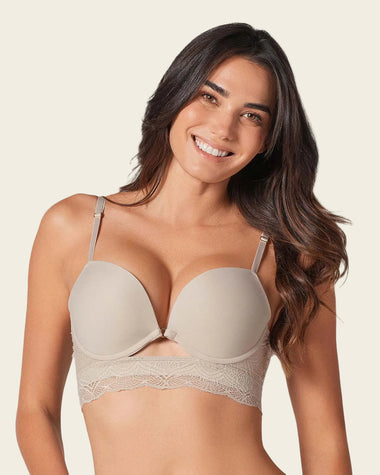 Brasier doble realce con escote profundo en espalda#color_802-cafe-claro