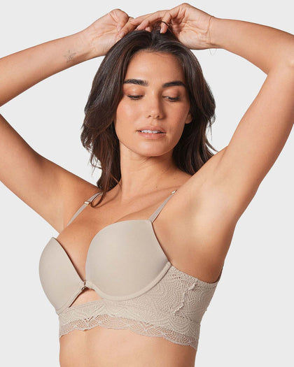 Brasier doble realce con escote profundo en espalda#color_802-cafe-claro