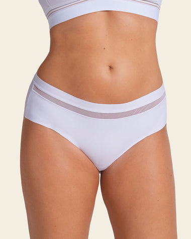 Panty cachetero con franja transparente decorativa#color_000-blanco