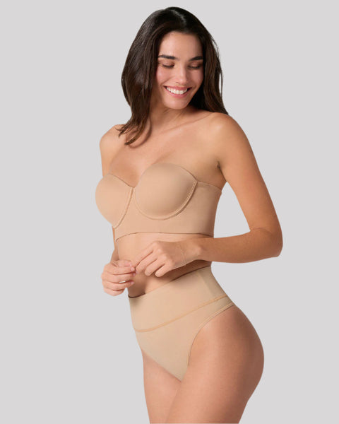 Brasilera de compresión moderada tiro alto en SkinFuse®#color_802-cafe-claro