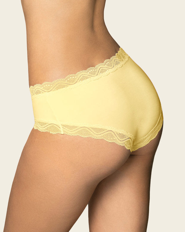 Panty hípster tiro medio en tela lisa y encaje