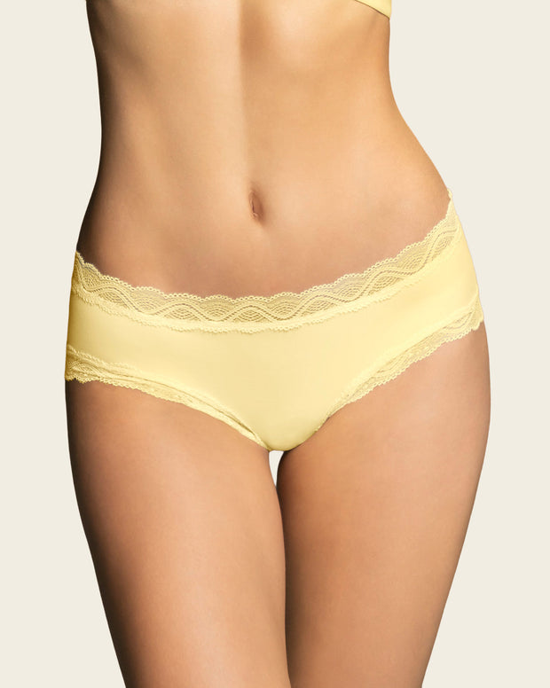 Panty hípster tiro medio en tela lisa y encaje