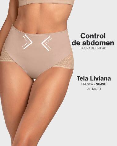 Panty hípster de compresión fuerte de abdomen y glúteos en tul#color_802-cafe-claro