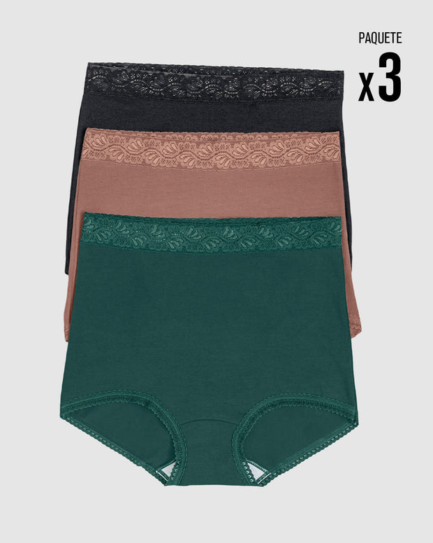 Paquete x3 panties clásicos con toques de encaje