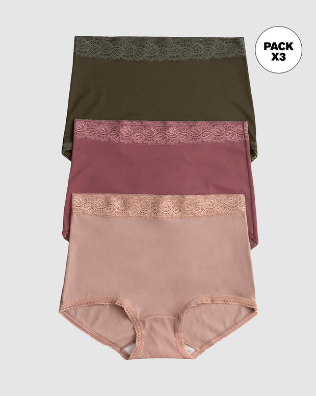 Paquete x 3 panties clásicos con toques de encaje