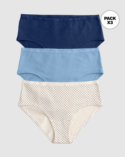 Paquete x3 panty clásico de máxima comodidad y frescura#color_s30-azul-claro-puntos-azul-oscuro