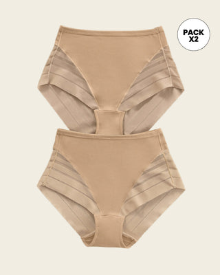 Paquete x 2 panty faja pantalón clásicos compresión moderada de abdomen#color_s02-cafe-medio