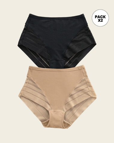Paquete x 2 panty faja pantalón clásicos compresión moderada de abdomen#color_s03-negro-cafe-medio