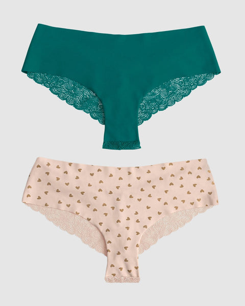 Paquetes x 2 panties cacheteros con encaje#color_s40-estampado-corazones-verde