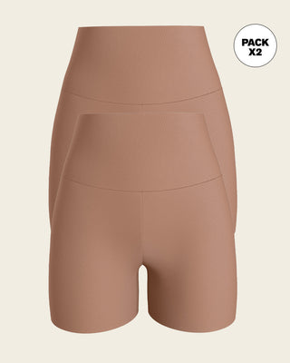 Paquete x 2 shorts de control moderado aspecto invisible con fajón antideslizante#color_857-cafe-medio