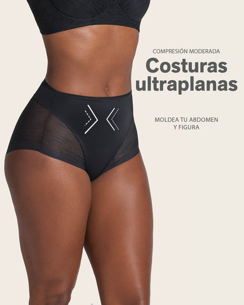 Panty faja clásico invisible con transparencias en glúteos y laterales#color_700-negro