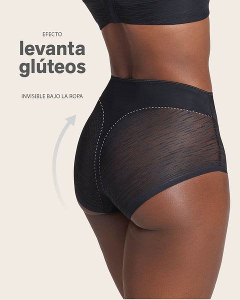 Panty faja clásico invisible con transparencias en glúteos y laterales#color_700-negro