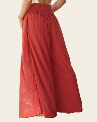 Pantalón tipo lino con tiras anudables en frente y elástico en espalda#color_391-rojo-coral