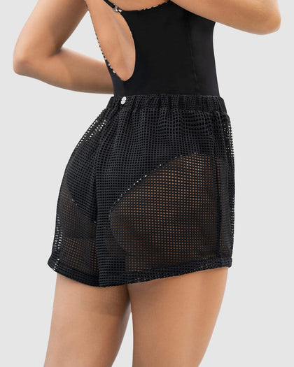 Short en malla con elástico en cintura#color_700-negro