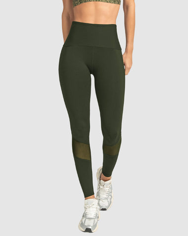 Legging de compresión con mallas transpirables en piernas#color_249-verde-oscuro