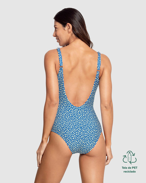 Traje de baño de compresión suave en abdomen y escote profundo en espalda#color_086-estampado-animal-print-azul