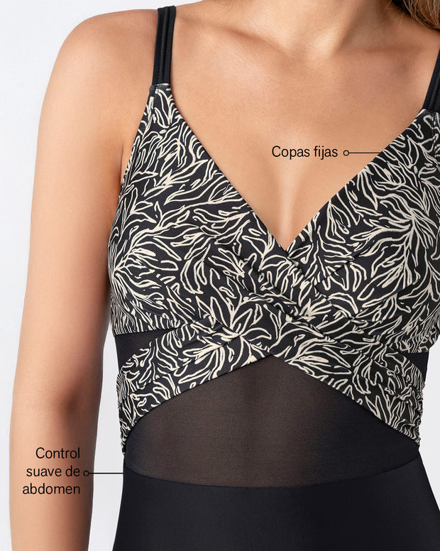 Traje de baño tecnología BIO-PET con tul en abdomen