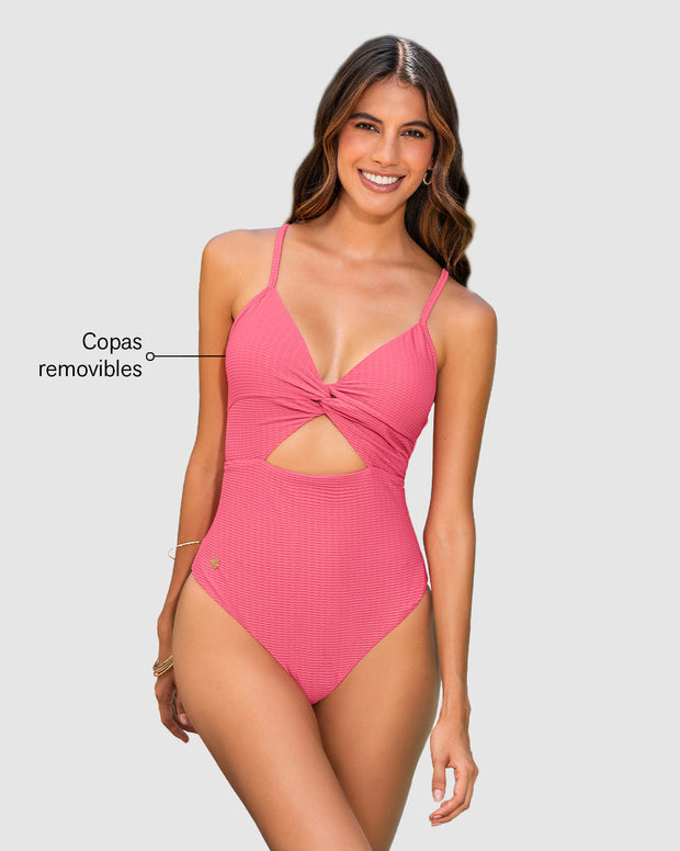 Traje de baño entero de compresión suave con detalle de escote cruzado
