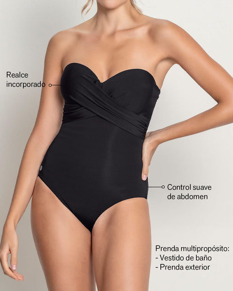 Traje de baño strapless con realce incorporado en las copas#color_700-negro