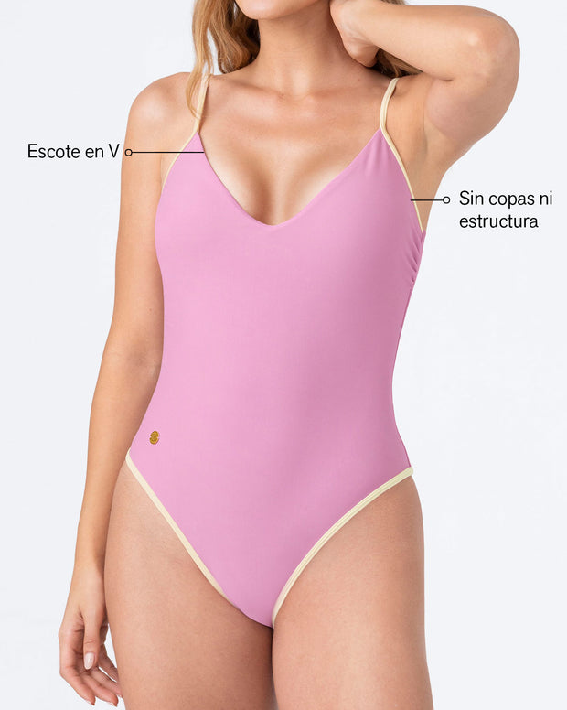Traje de baño entero con tiras anudables en espalda